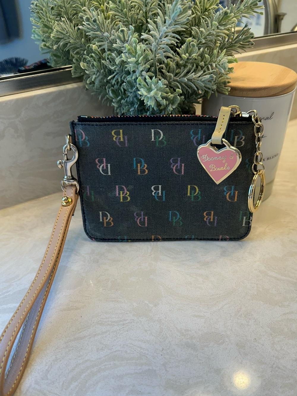 Dooney & Bourke Black w/Rainbow Signature Design Wristlet